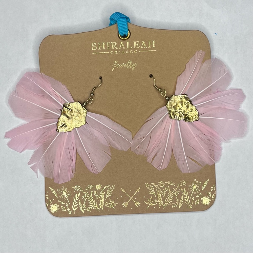 SHIRALEAH CHICAGO Chantae Pink Feather Earrings Boho Dangle Hoops NWT